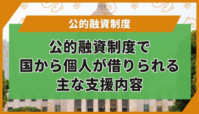公的融資制度で国から個人が借りられる主な支援内容