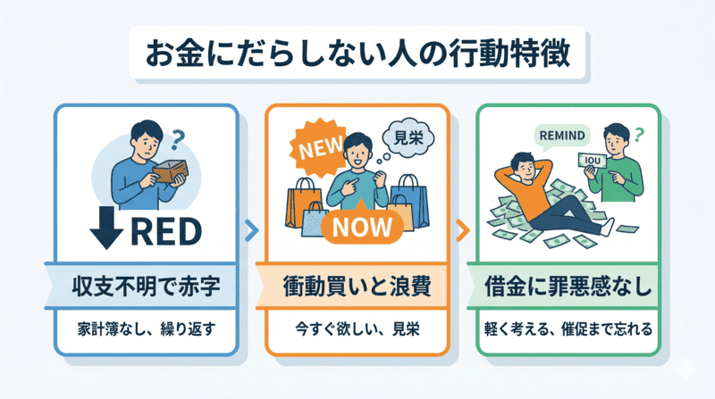 お金にだらしない人によく見られる行動の特徴